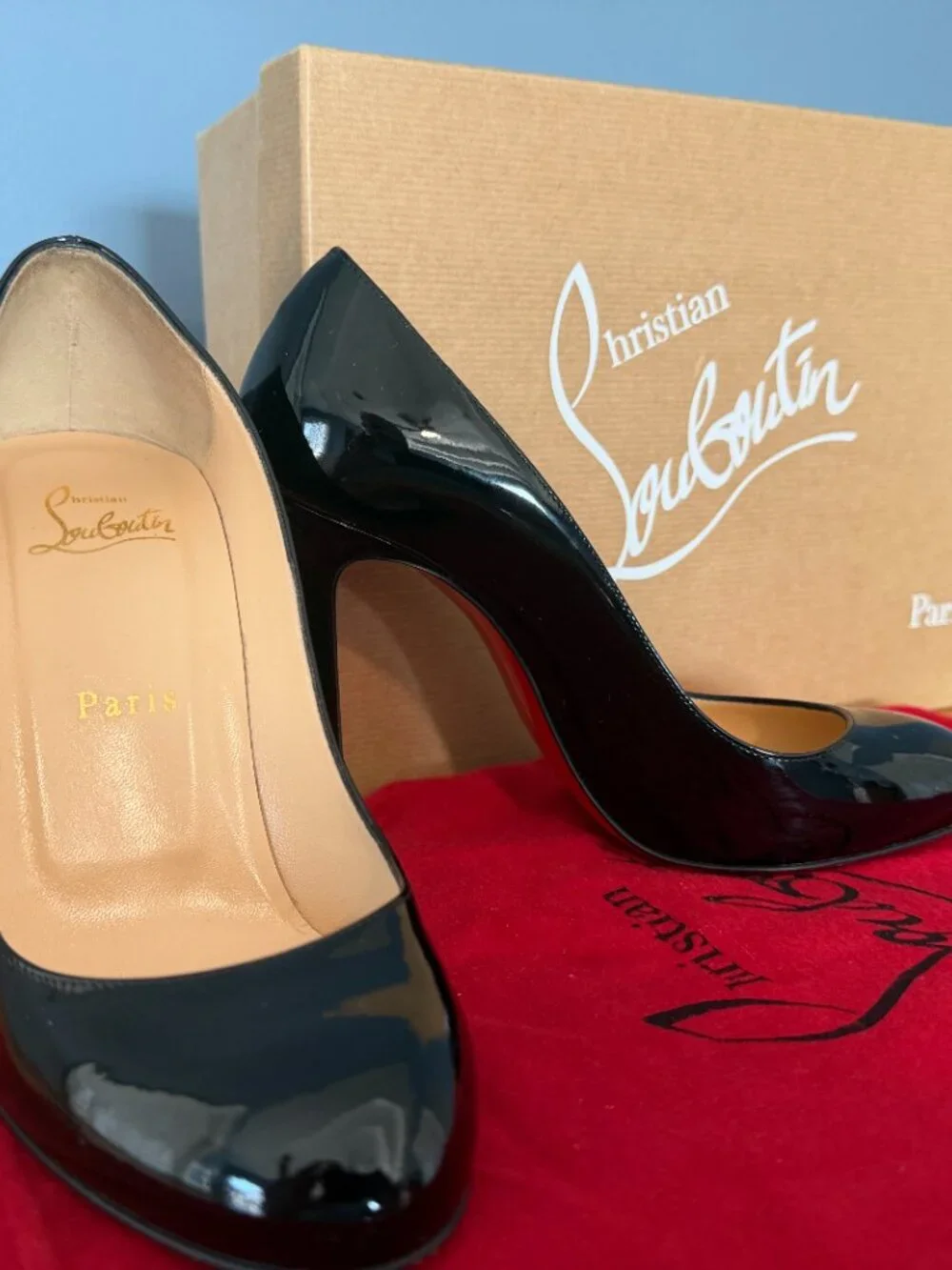 Christian Louboutin Fifille 100 Black Patent Pumps EU 37 US 7